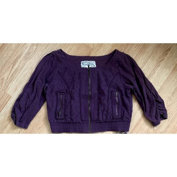Nick & Mo Anthropologie Embroidered Eyelet Purple Crop Jacket Size M - Picture 1 of 10